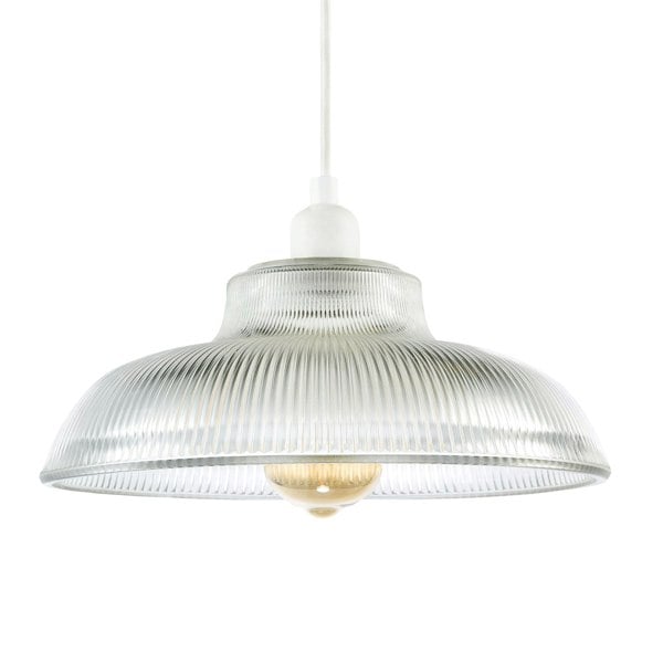 Classic American Diner Clear Ribbed Glass Ceiling Pendant Light Shade Image 1