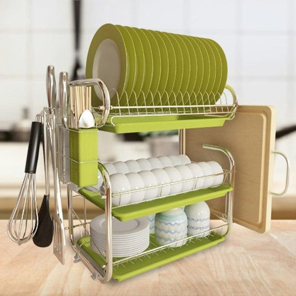 3-Tier Dish Drainer Storage Stand Bowl Plate Dryer Tray Kitchen Shelves Living and Home