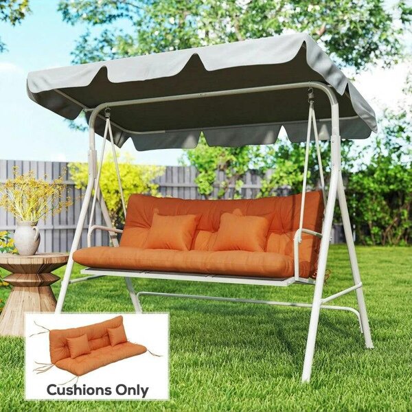 Outdoor Seat Cushions Back Cushion with 2 Pillows, Water Repellent Seat Pads for 3-Seater Chair, Orange - Orange