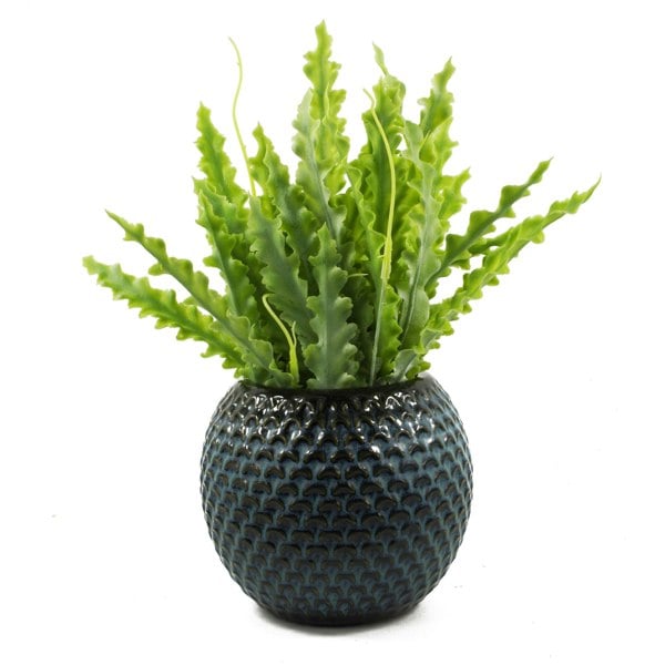 Leaf Blue Ceramic Plant Pot 15 x 15 x 12.5cm