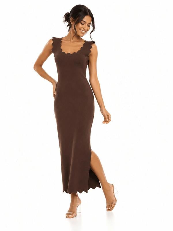 SCALLOP TRIM KNIT MIDI DRESS - Claudio Lugli Shirts