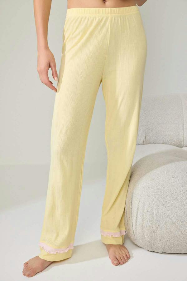 Shirt Collar Long Sleeve Frill Detail Pyjama Set