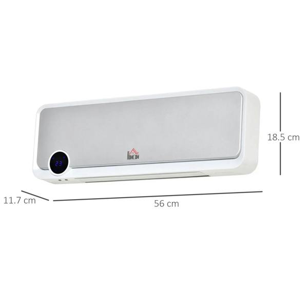 White wall-mounted electric space heater with digital display and front vent opening