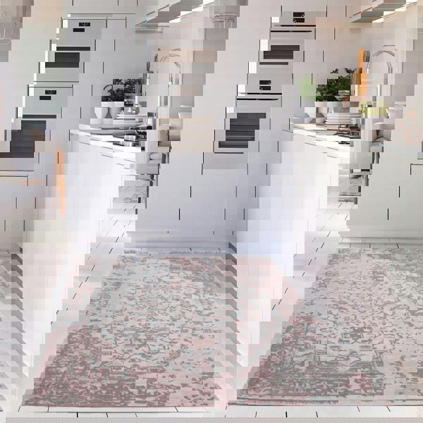 Machine Washable Flatweave Rug Oriental in Pink