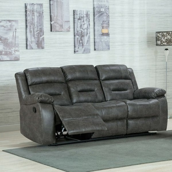 Furnishings For Less Monty Grey Fabric Manual Reclining 3 Seater Sofa