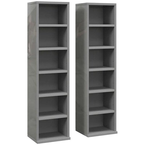 Bobobiy Set of 2 CD Media Display Shelf Unit Tower Rack with Adjustable Shelves, High Gloss Grey