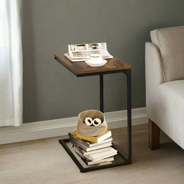 Modcraft Small Laptop Side Table – Rustic Brown & Black Industrial Sofa or Bed Desk with Steel Frame