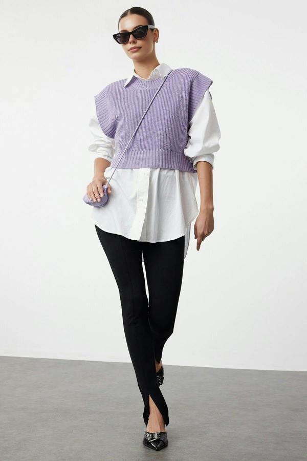 WOVCOR Crop Crew Neck Knit Sweater