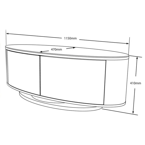MDA Designs LUNA Beam Thru Remote Friendly up to 50" LCD/ OLED/ LED Gloss Black with Walnut Sides Luxury Oval TV Cabinet