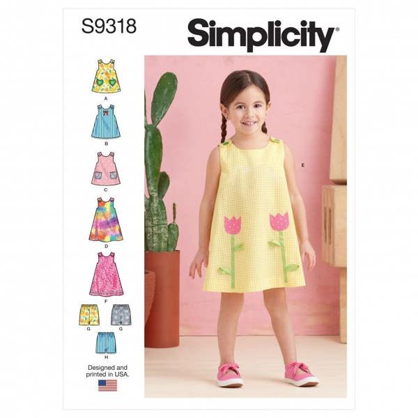 Simplicity Sewing Pattern 9318, Tops, Dresses, Shorts for Kids, CCB (1-2-3-4) - Easy
