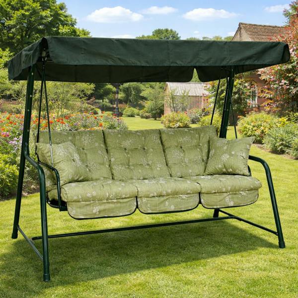 Vienna Deluxe 3 Seater Garden Hammock with Canopy - Free Standing Swing Seat 173cm (L) x 160cm (H) Renaissance Sage (Green Frame) The Garden Furniture Shop