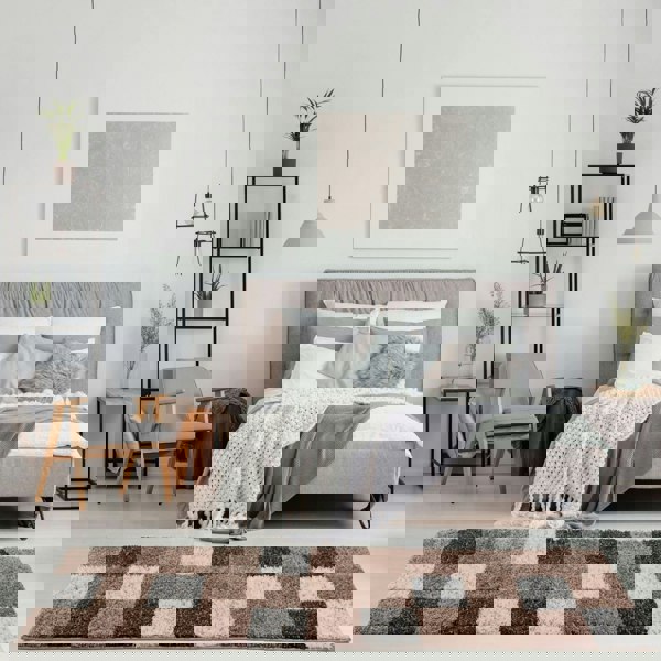 Shaggy Rug Geometric Design Brown