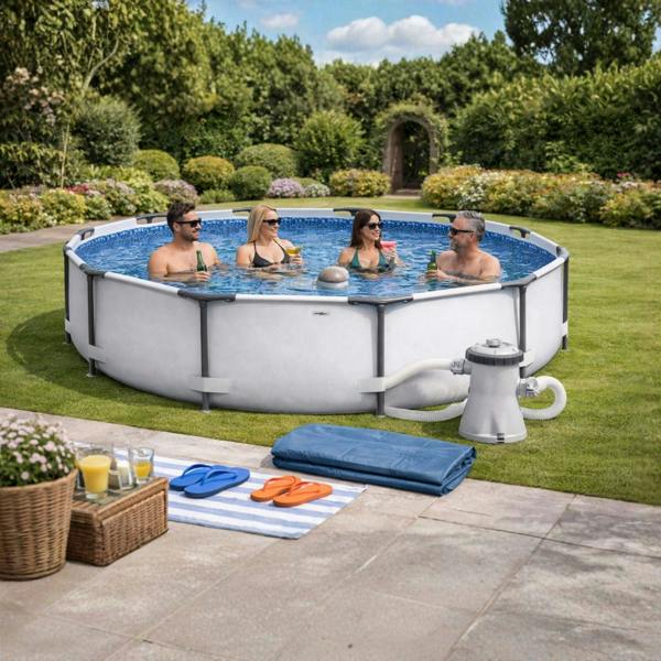 INTEX Prism Frame Pool Set with Filter Cartridge, Pump & Pool Cover 4-in-1  Pool Set 10 ft x 30in