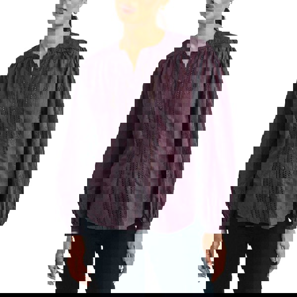 Nobody's Child Women's Fern Floral Embroidery Blouse - Burgundy