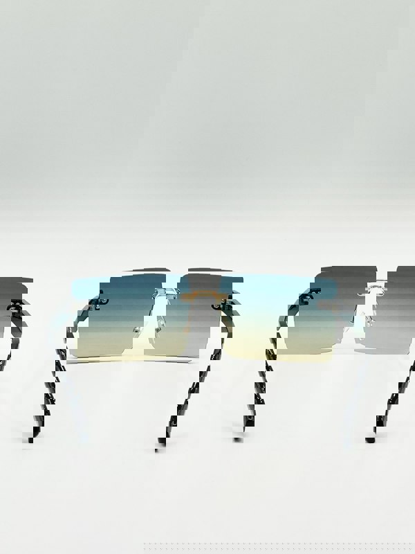 SVNX Square Rimless Sunglasses with Navy Ombre Lens