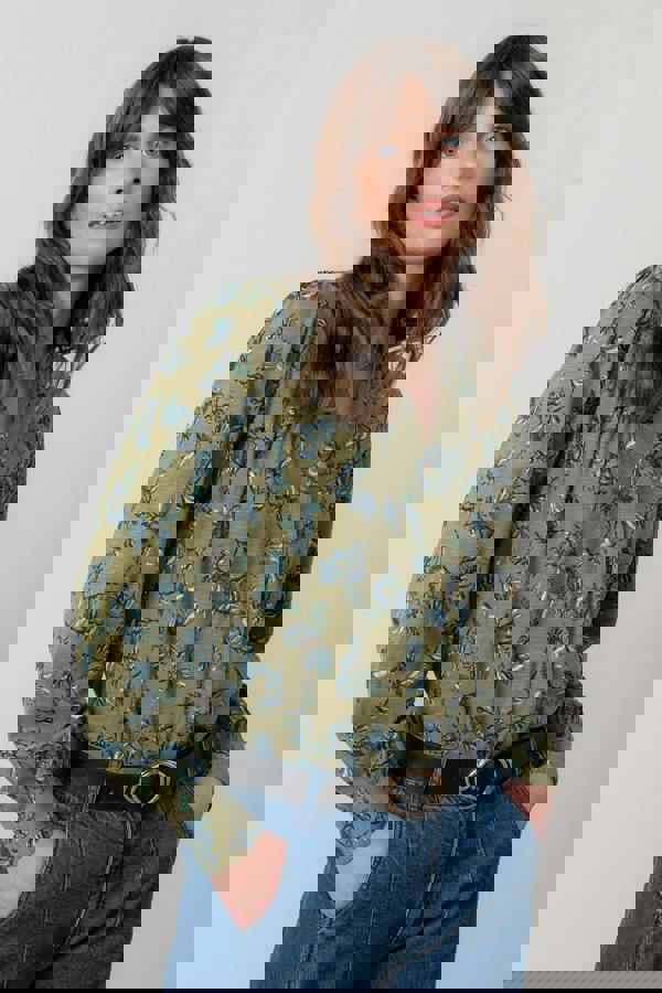 Lily & Me Wayfaring Printed Organic Cotton Jersey Blouse Green