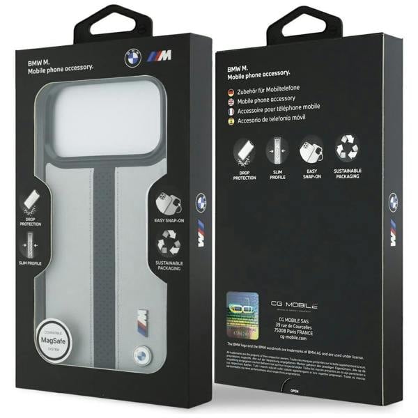BMW M Perforated Stripe Logo Case with MagSafe for iPhone 17 Pro Max 6.9" Grey - BMHMP17X25PCPSGK