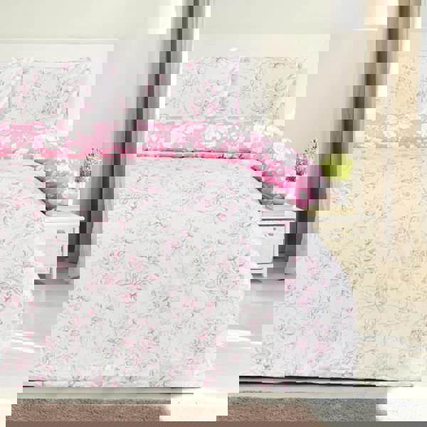 Smart Living Luxury Super Soft Reversible Floral Toile Duvet Cover with Pillowcase