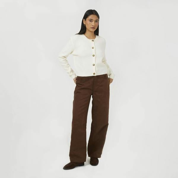 Brave Soul Off White Round Neck Jersey Knit Cardigan - Off White Image 3