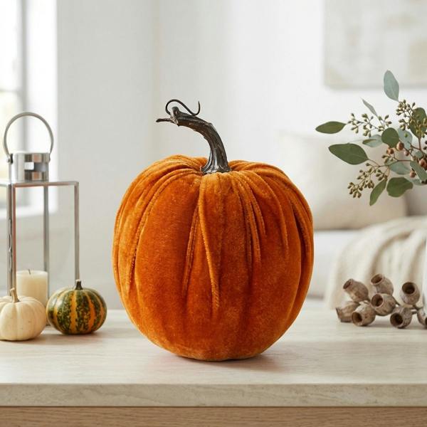 Garden Greatness Amber Velvet Pumpkin Decorative Ornament
