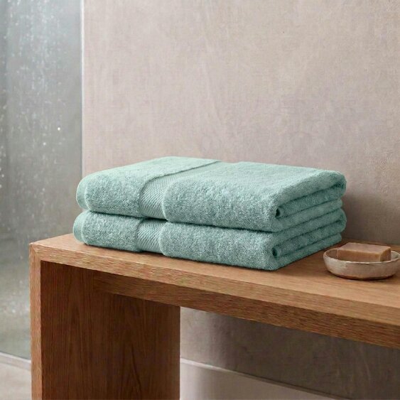 Vision V475 - 2 Pack 100% Cotton Bath Sheet - Pale Green - Bath Sheet - 100% Cotton