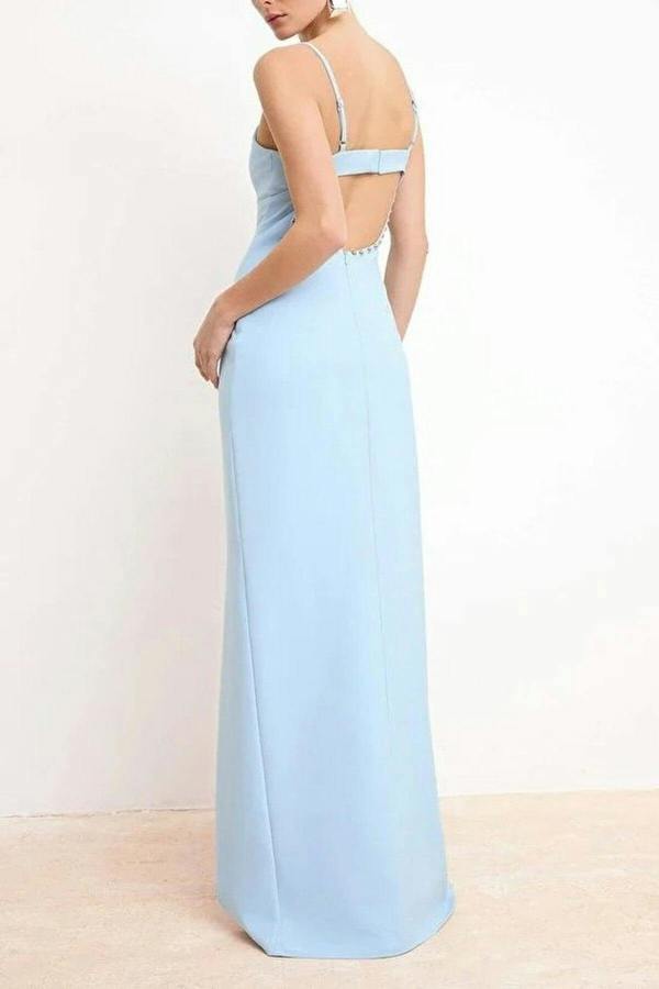 WOVCOR Woven Maxi Evening Dress with Accessory Details