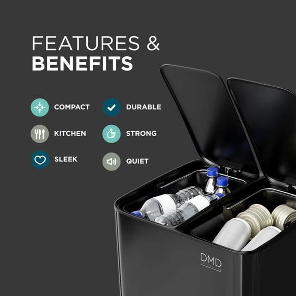 DMD Collective 30L Double Recycling Kitchen Bin – Dual Compartment Pedal Bin