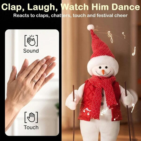 Bobobiy 2ft Singing Skiing Santa Claus, Standing Christmas Animated Santa Figure with Ski Board, Poles, Sound/Touch Activated