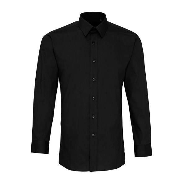 Premier Mens Colours Poplin Fitted Long-Sleeved Shirt - Black