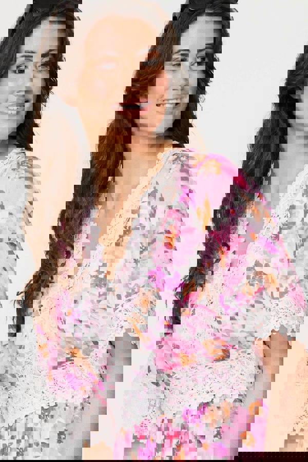 White | Floral Lace 1/2 Sleeve Short Dress