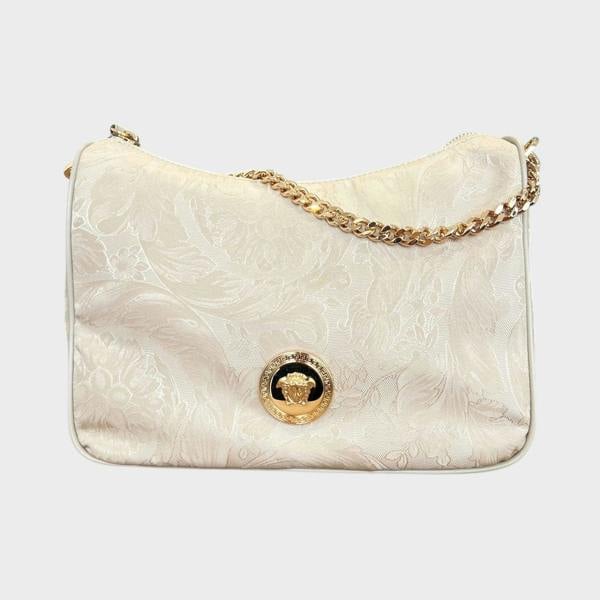 Versace Hobo Medusa Head Floral Large Shoulder Bag Beige