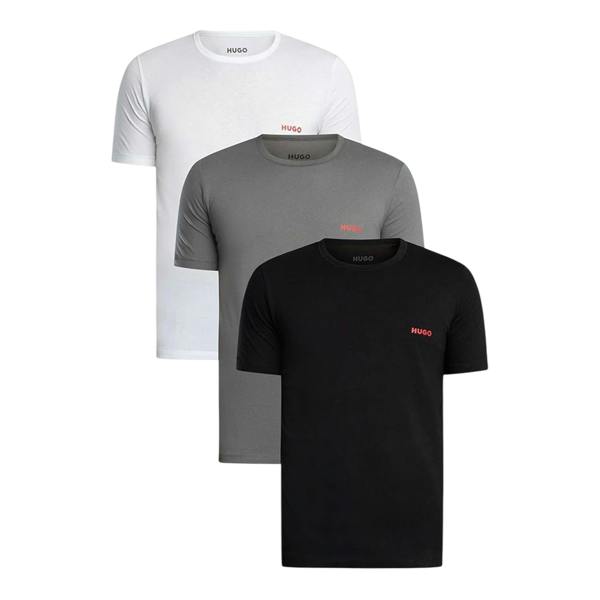 Hugo Mens Triplet Logo T-Shirt (Pack of 3) - Black/Grey/White - 