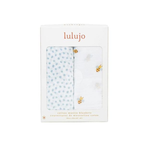 Lulujo - Cotton Swaddle - Bees & Dots - 2 Pack