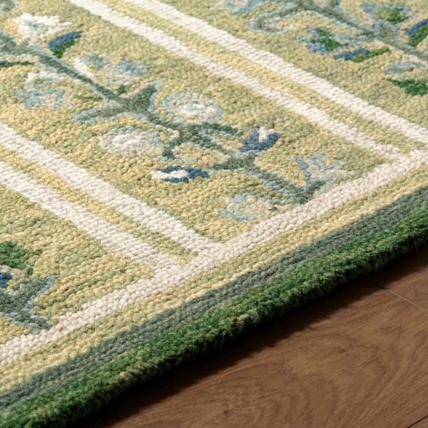 Livabliss Fairfax-Hand Tufted Green Beige Blue Wool Global Fringe Rug