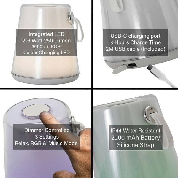 Compact Modern White LED Colour Changing Rechargeable Touch Table Lamp Image 5