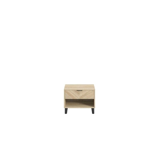 Wyld Haus Skerries Chevron 1 Drawer Bedside Cabinet Natural Oak Wood Bottom Shelf