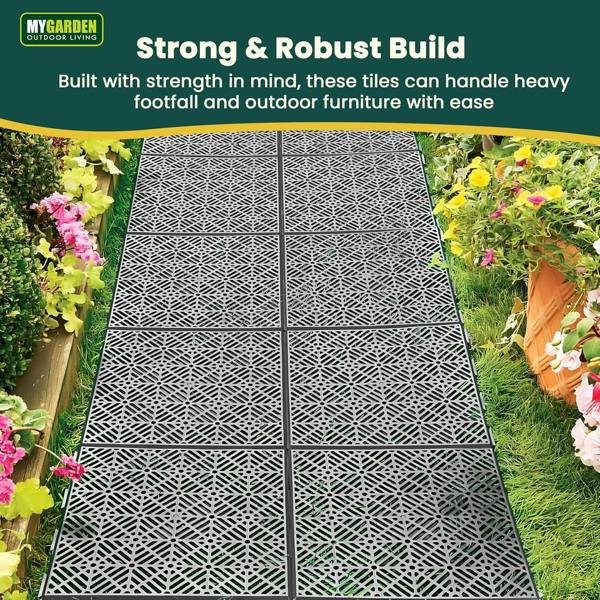 My Garden Outdoor Living My Garden Interlocking Decking Tiles Outdoor - 30x30cm 10 Pack Garden Plastic Tiles Weather-Resistant, Easy Install