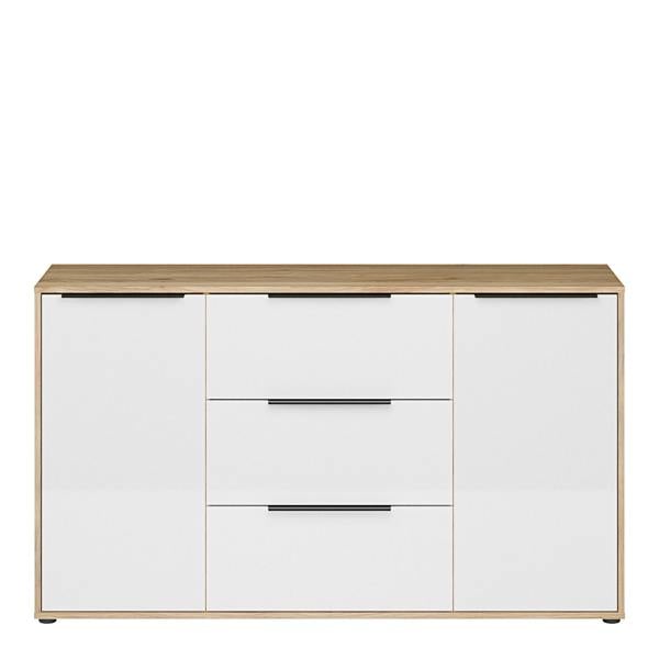 Furniture To Go Orkney 3 Drawer Sideboard with 2 Doors in Mauvella Oak and White Gloss