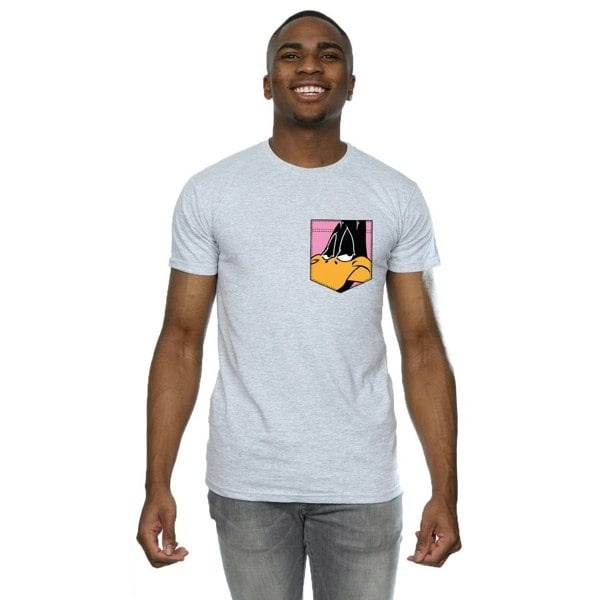 Looney Tunes Mens Daffy Duck Face Faux Pocket T-Shirt - Sports Grey