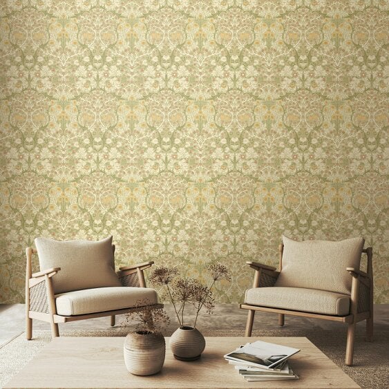 Hoopla Walls Blackthorn Damask - Olive & Clay 10m Wallpaper