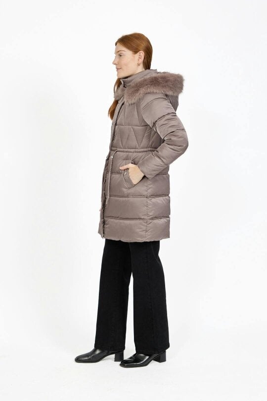Mudflower Diamond Quilted Jacket with Detachable Fur Hood