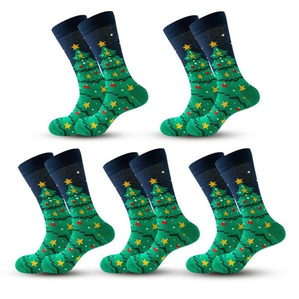 Anyfootwear  5 Pairs Green Blue Size 5-13 Socks Crystal Silk Tide Winter Holiday Design Plus Snowflake Stocking Comfortable To Wear Perfect For Women