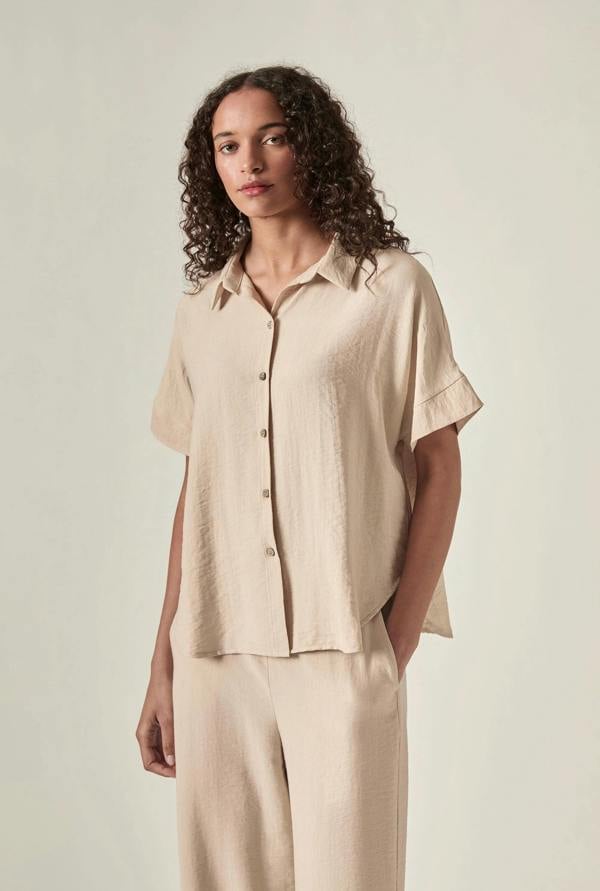 James Lakeland Relaxed Short Sleeve Blouse – Oatmeal