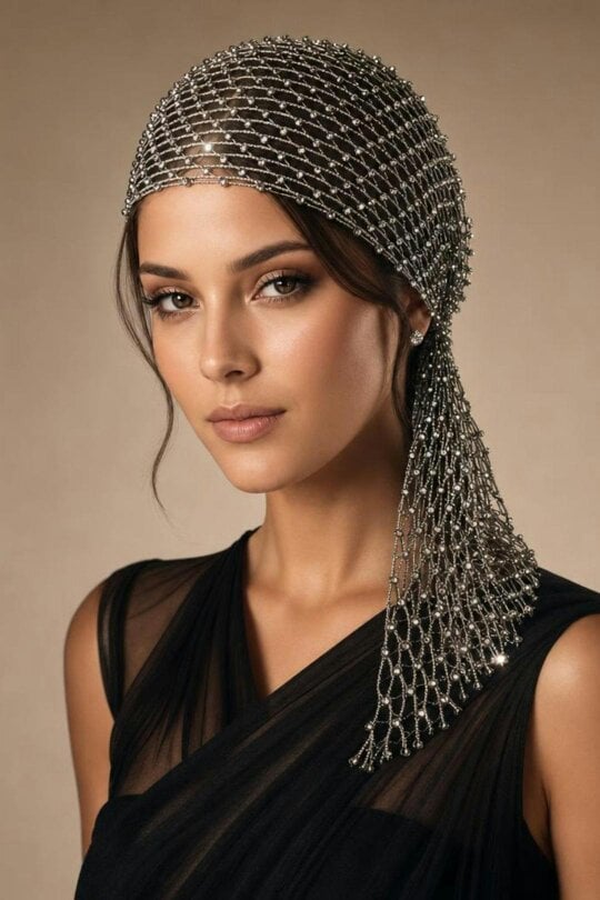 SVNX Vintage Rhinestone Net Headwear