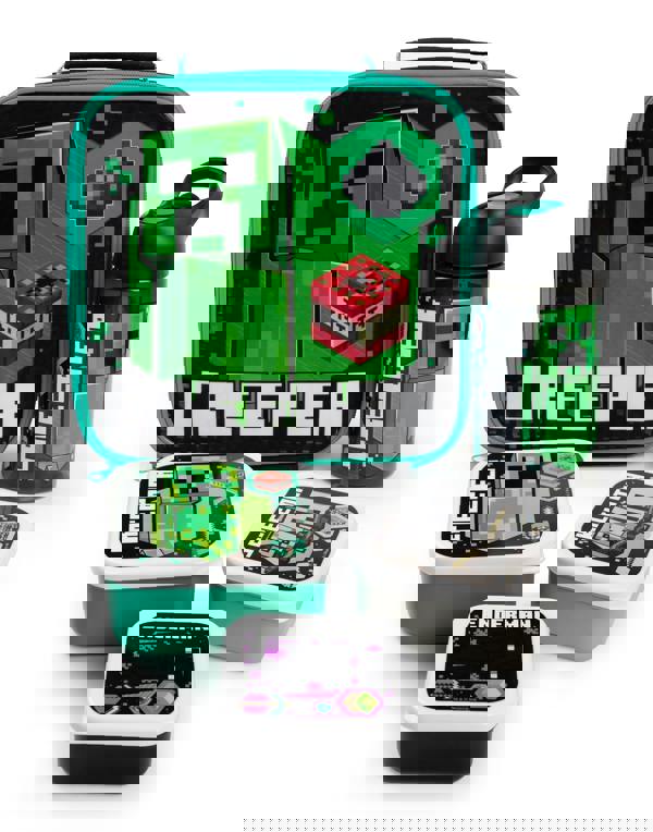 Minecraft Unisex Kids Black Multi-Character Placement Prints Lunch Bag Bottle and 3 Snack Pot