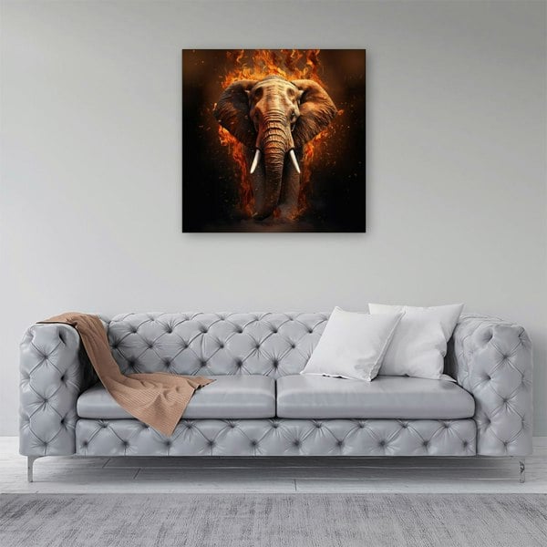 Warren Reed Splashart Elephant and fire Canvas