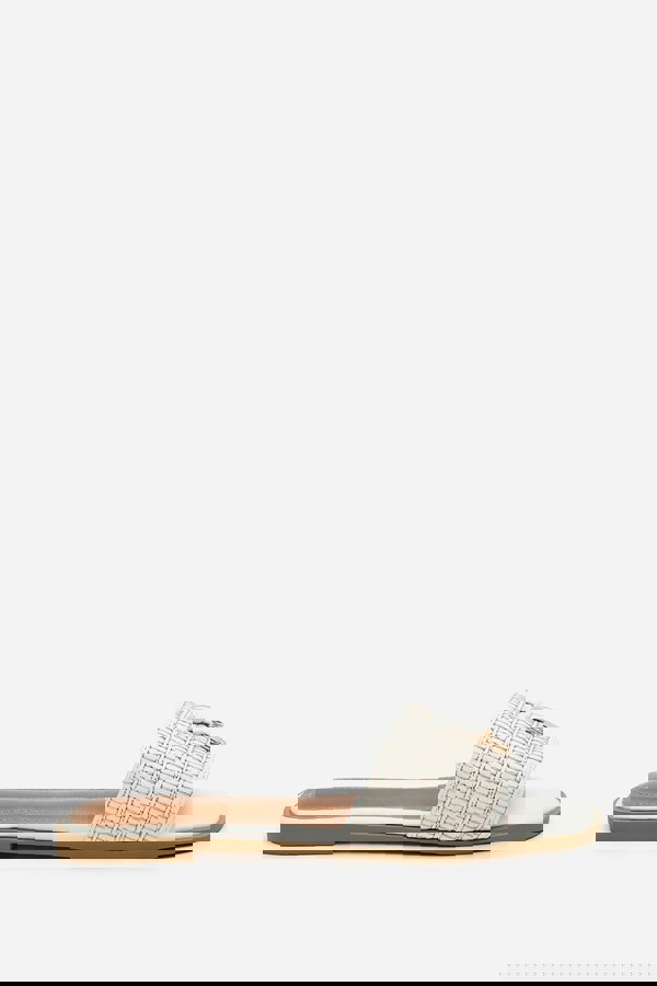 Where's That From Frankii Strap Sandal With Front Straw Strap Lock Detail in White