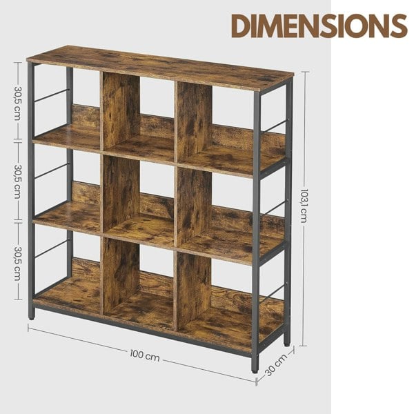 Rafaelo Mobilia 3 Tier Cube Storage Shelf With 9 Compartments Industrial Rustic