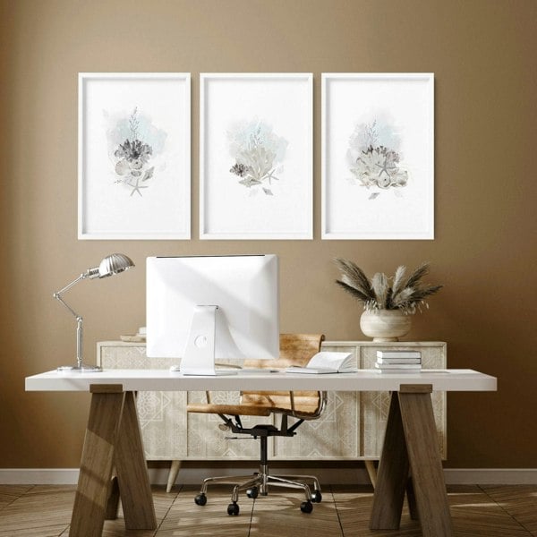 Home Office wall art | set of 3 Coastal Seashells artwork prints