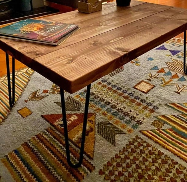 The Bespoke Carpentry Co Rustic Solid Wood Coffee Table with Hairpin Legs